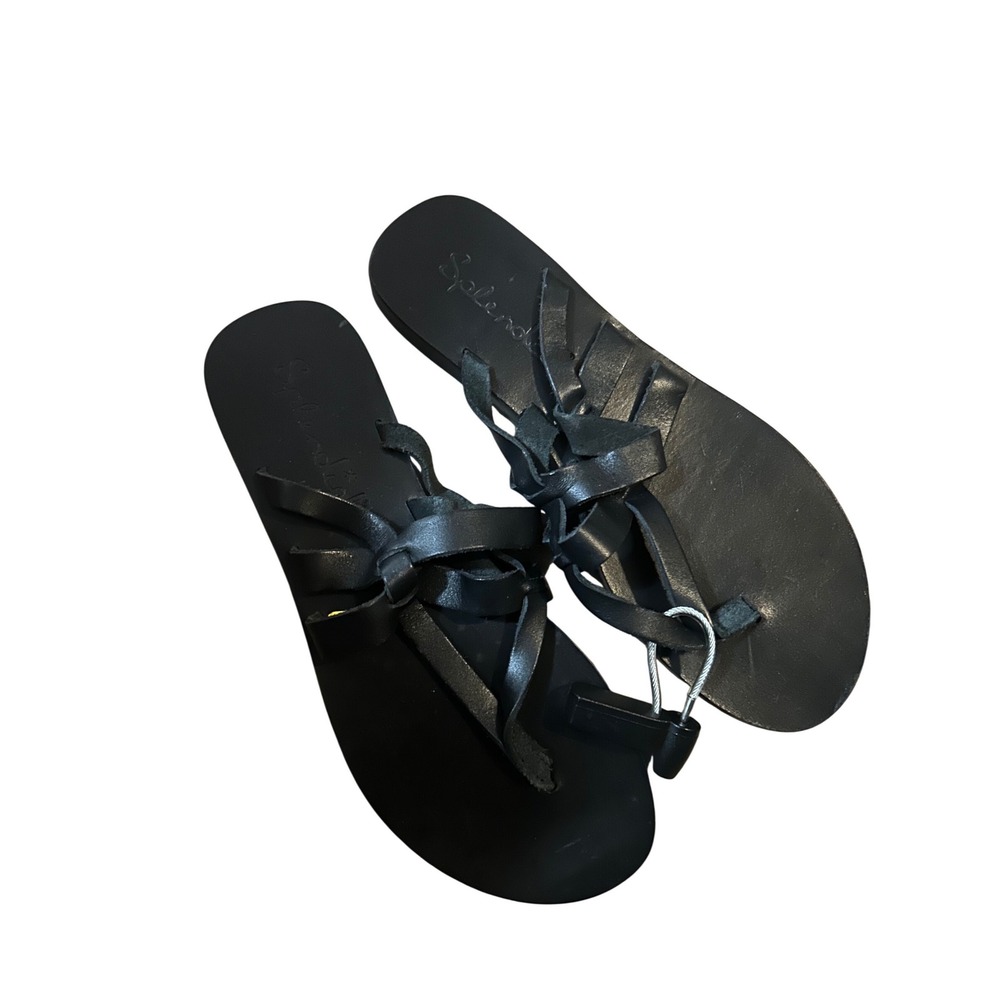 Splendid Black Leather Strappy Flat Gladiator Sandals Toe Loop Made in Brazil 6B